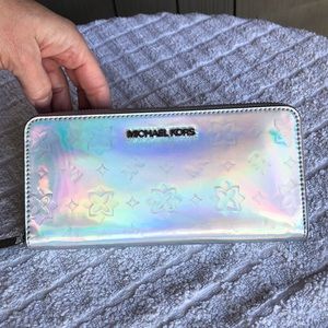 Michael Kors Silver Stamped Zip Wallet